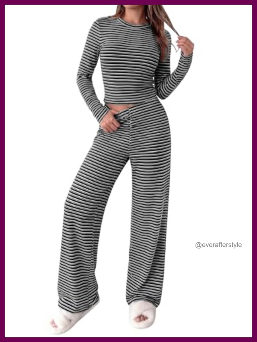 Women's 2 Piece Knit Lounge Set Long Sleeve Crop Top Wide Leg Pants